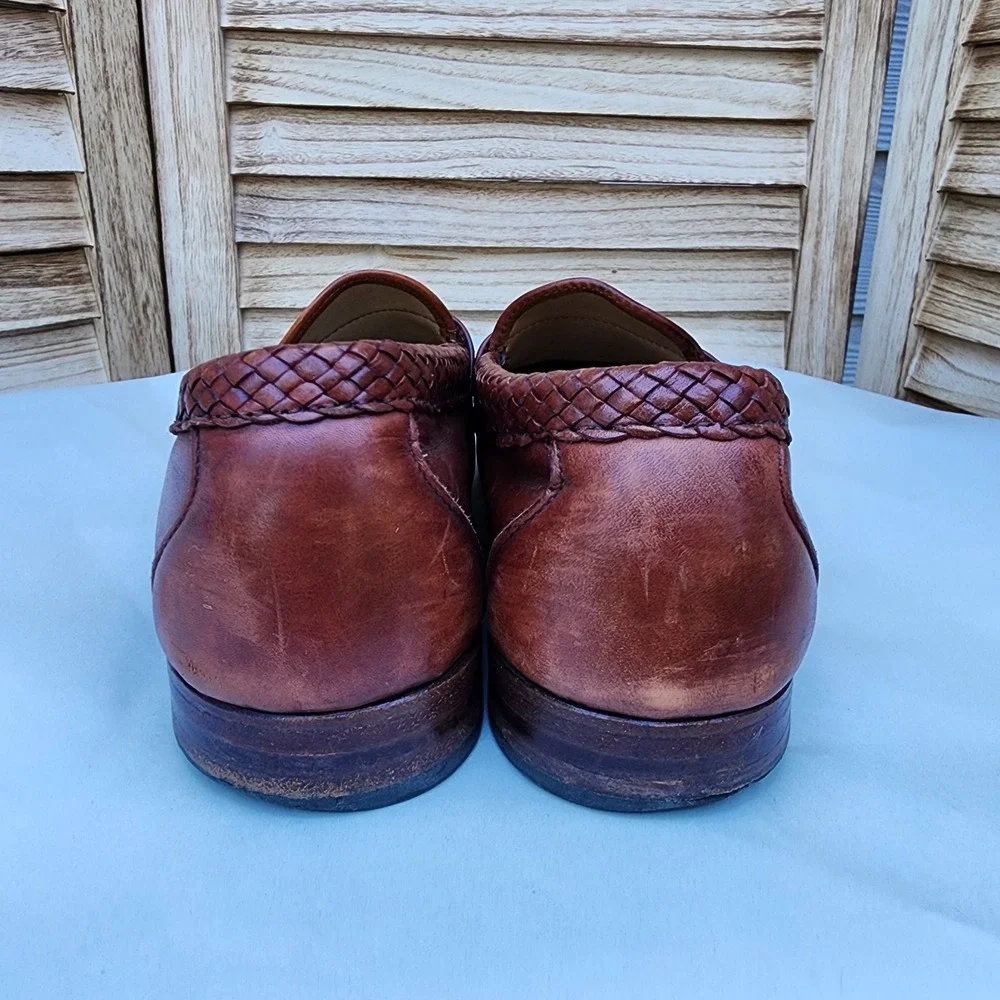 Allen Edmonds Sz 11 B Brown Leather Tassel Loafer Maxfield Woven Trim Preppy